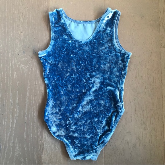 Crushed Velvet Gymnastics Dance Leotard in Blue - Picture 3 of 4